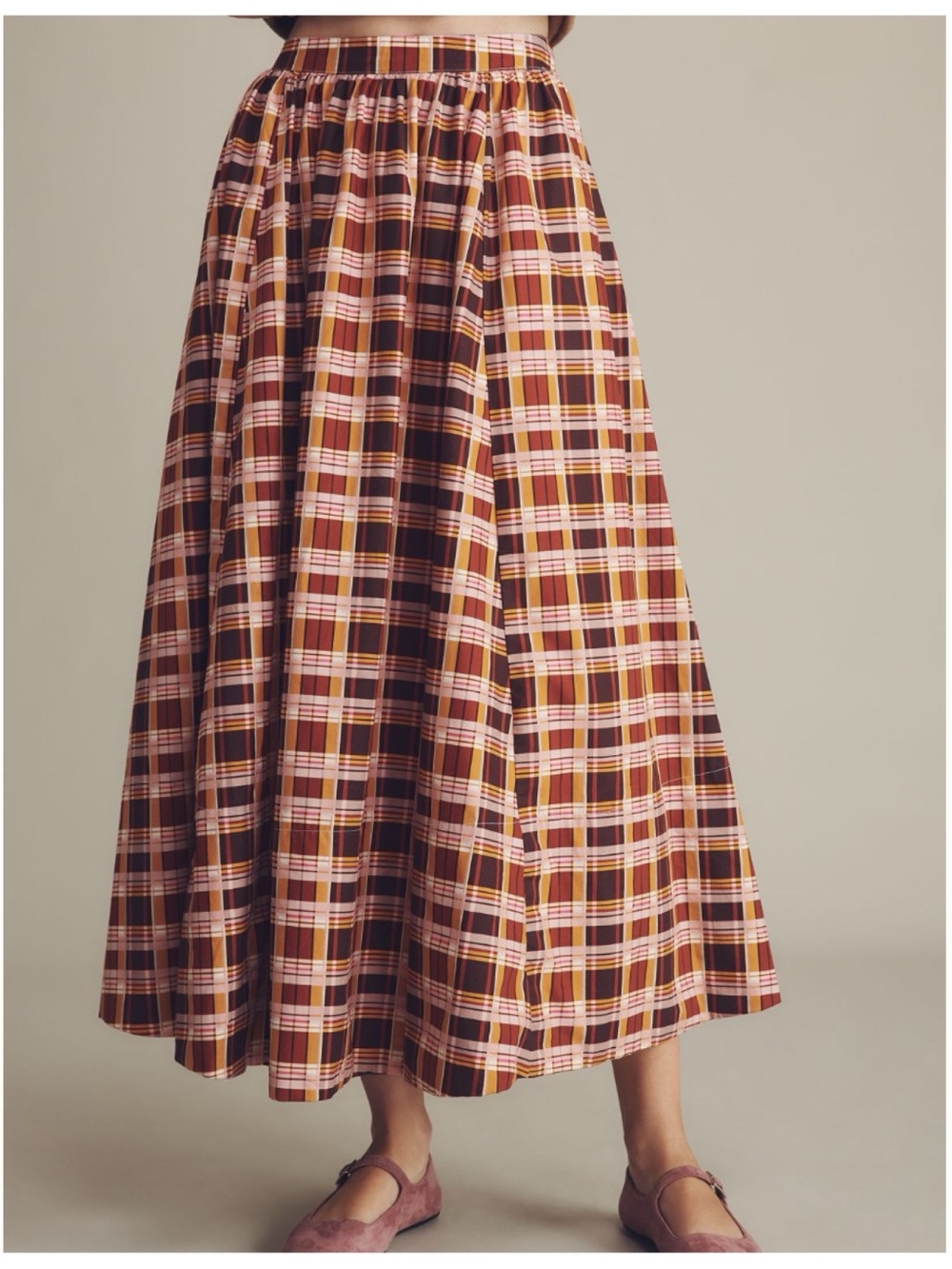 NWT Anthro Sarah Cliff + Maeve Jacie Poplin Printed Maxi Skirt in Red Plaid, XL